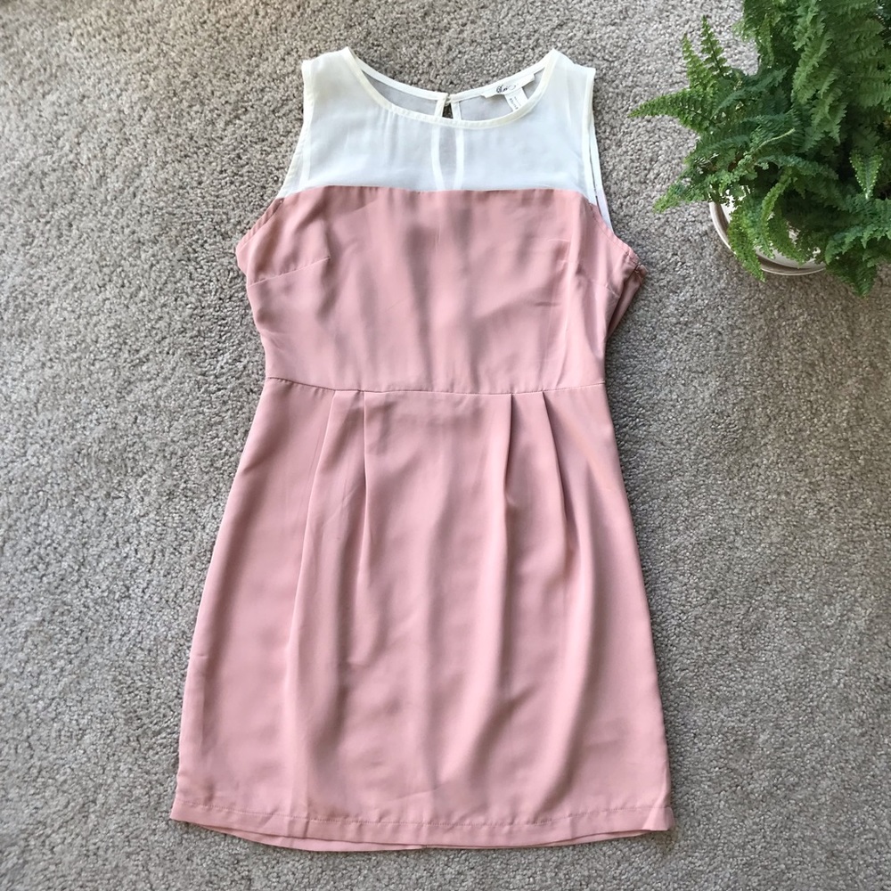 Vintage Forever 21 White & Blush Color Block Woven Sleeveless Mini Dress